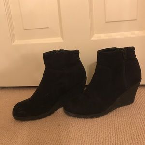 Black suede wedge booties